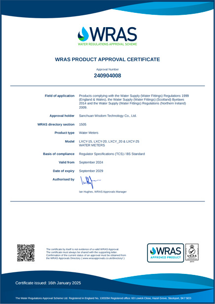 WRAS-Approval Certificate